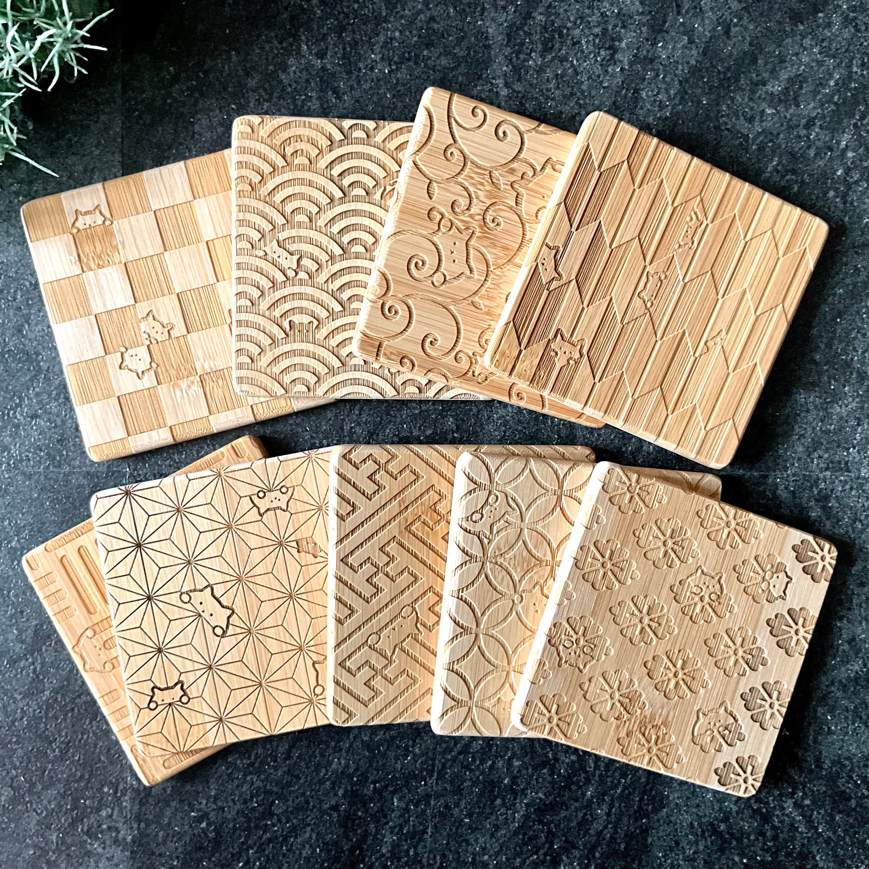 和柄ねこの竹製コースター 席札 レーザー彫刻 | 竹専門店のBambooFam