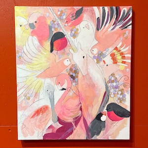 【オクムラミチヨ】絵画「鳥と小さな一角獣」