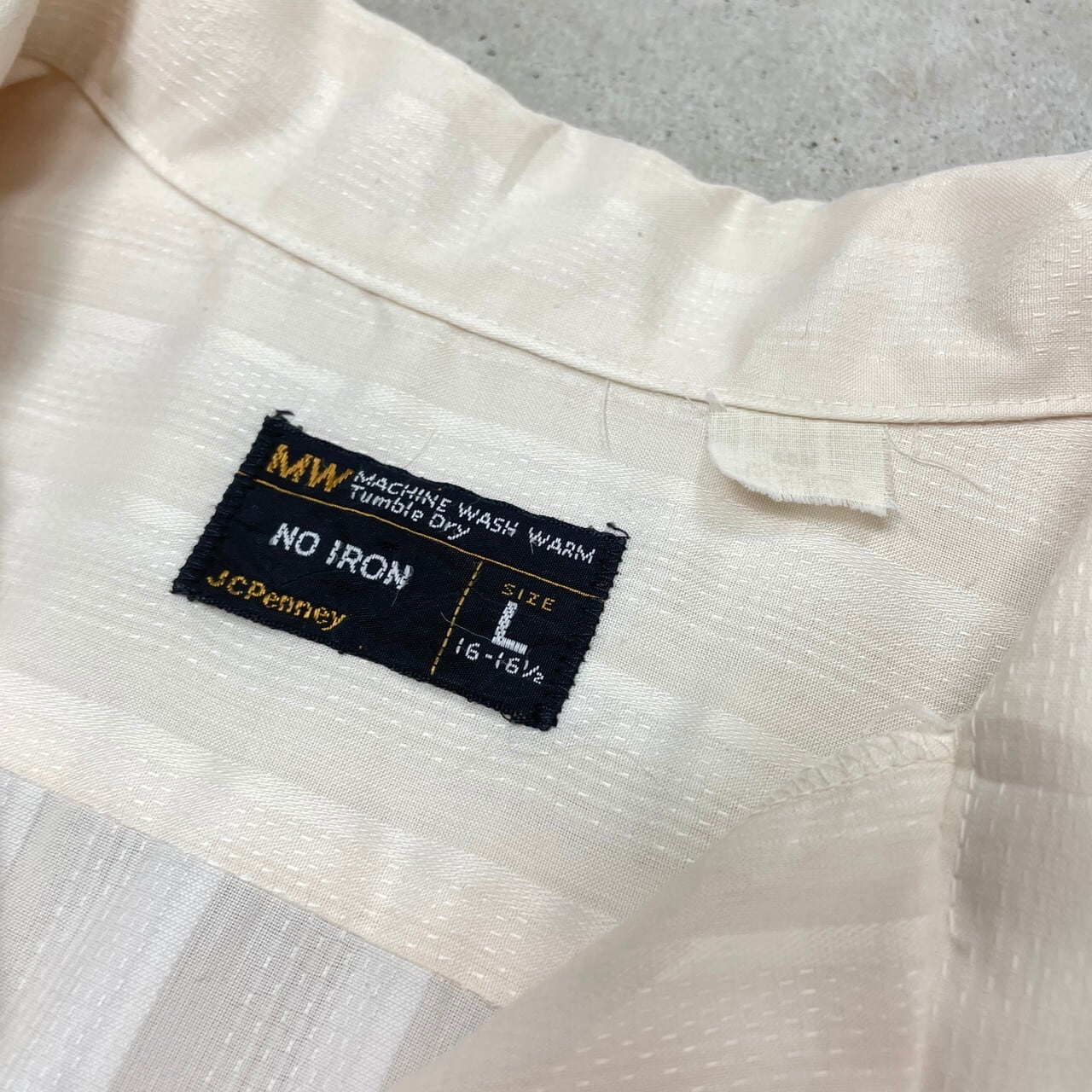 70年代JCペニー、サイズ44? 70年代 JCPenny 半袖 透かし柄 ストライプ オープンカラーシャツ