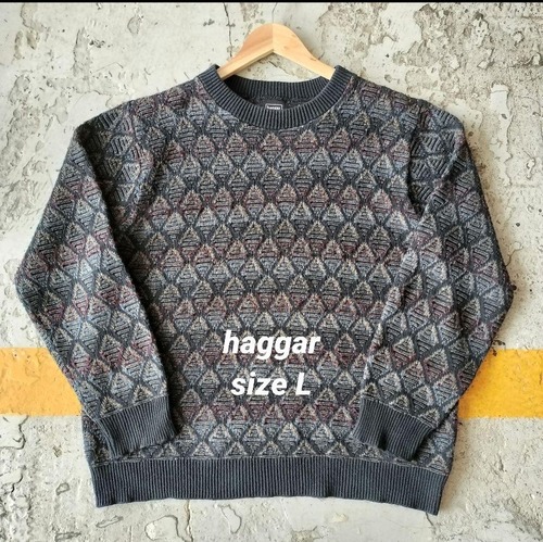 Used ニット◆L  haggar 3D ニット 総柄◆USA古着　ヴィンテージ