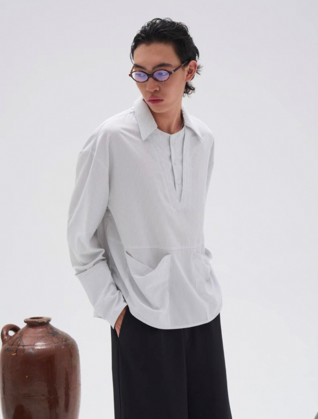 7440 37 1 Striped Double Collar A-Line Pullover