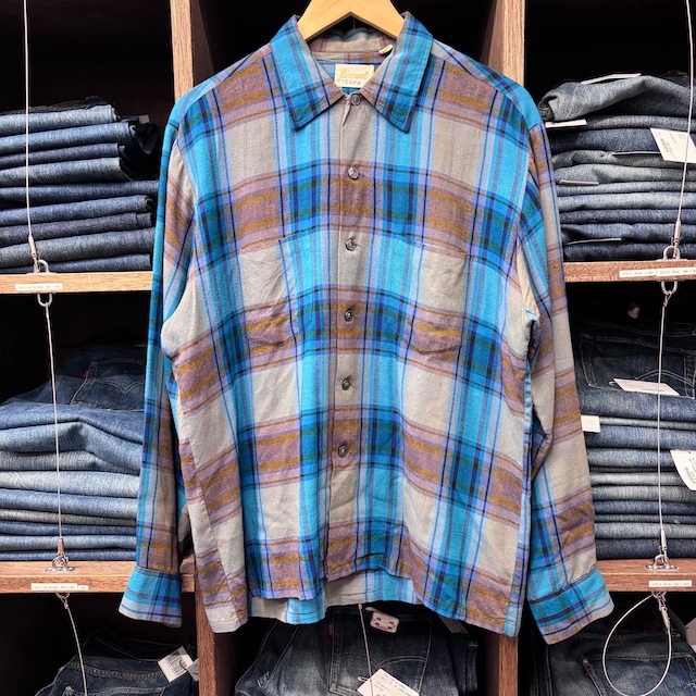 1970S AIRMAN GREEN/BROWN RAYON CHECK SHIRT