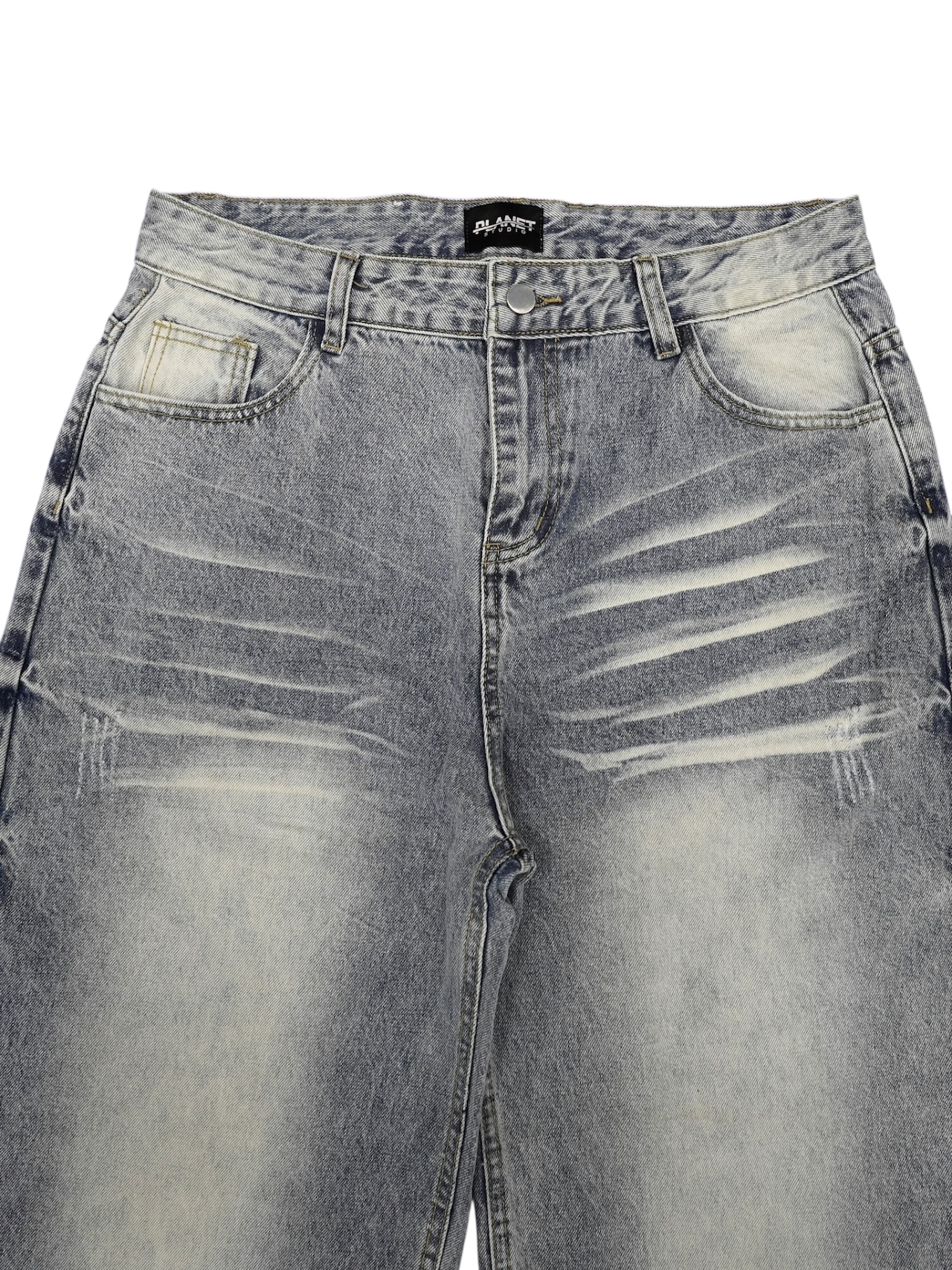 【PLANET STUDIO】Cross Studded Baggy Denim Pants