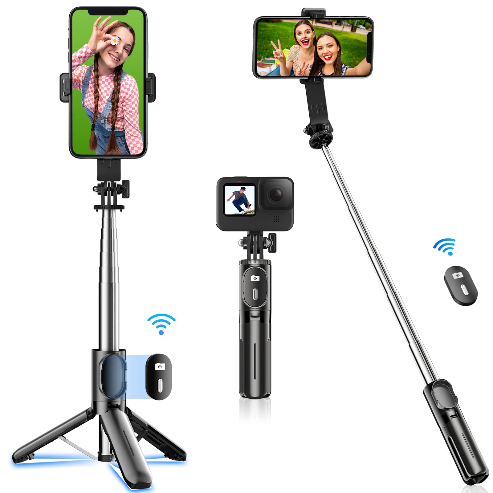 【特価処分】自撮り棒 スマホスタンド 三脚 スマホ デジカメ兼用 じどり棒 iphone&android対応 じどりぼう コンパクト 自 撮り 棒 リモコン付き 携帯スタンド 折りたたみ式 セルカ棒 71cm&7段階伸縮 selfie stick 360°+260°可調節 4-7インチ多機種対応 カメラ 一脚/三脚/セルフィー/動画鑑賞/生放送に最適