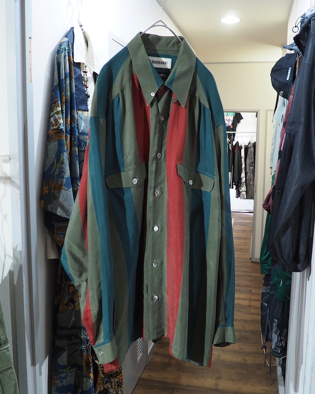 1980s ” BARBANO ” Tricolore stripe pattern vintage Drape loose Shirt