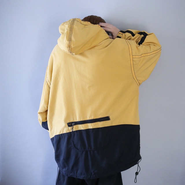 "black×yellow" tech design loose silhouette zip-up jacket with hood