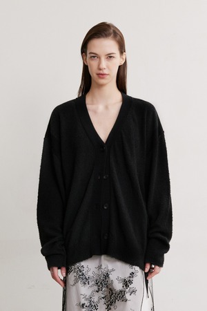 [AFTERHOURS] CONTRAST BOOKLE OVERSIZED CARDIGAN (BLACK)