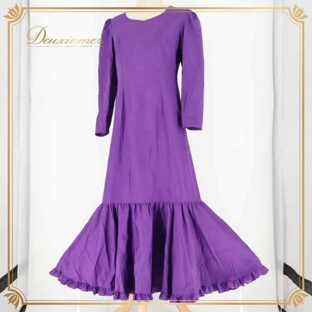 フラダンス 衣装 ワンピース ドレス パープル系 ワンカラー 無地 長袖 フリル シンプル 華やか 鮮やか きれい 上品 かわいい 大人っぽい 紫 ハワイアン アロハ ハワイアンプリント フラ ダンス レッスン 練習 ダンスウエア 美しい 色鮮やか