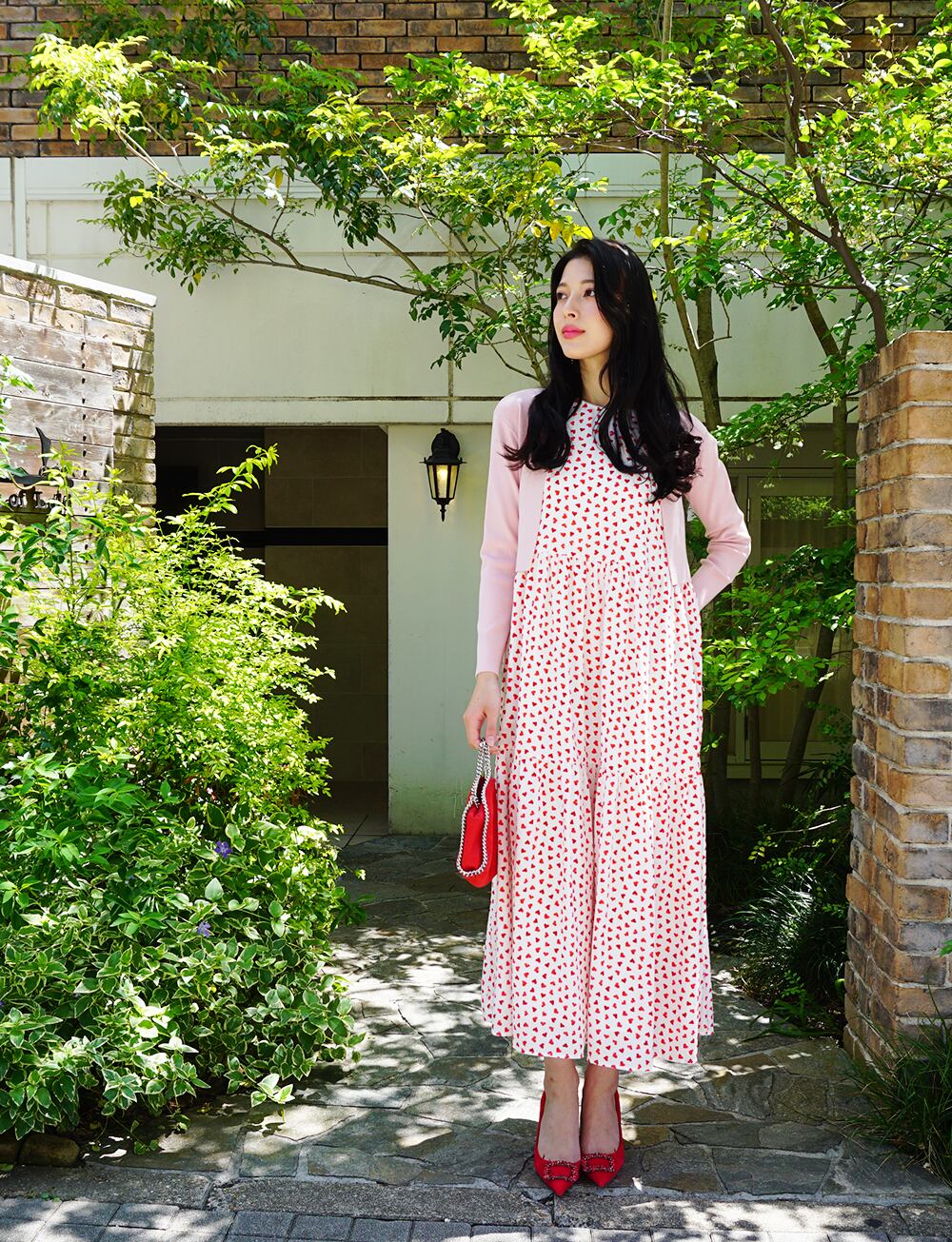 ハートシフォンティアードワンピース red | amin pur