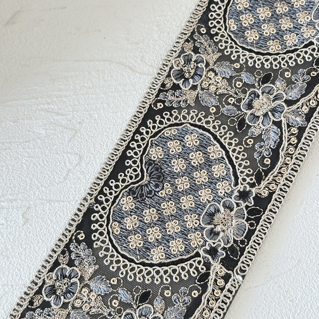 ハートワイド [ブラック]インド刺繍リボン 3638 | インド刺繍リボン