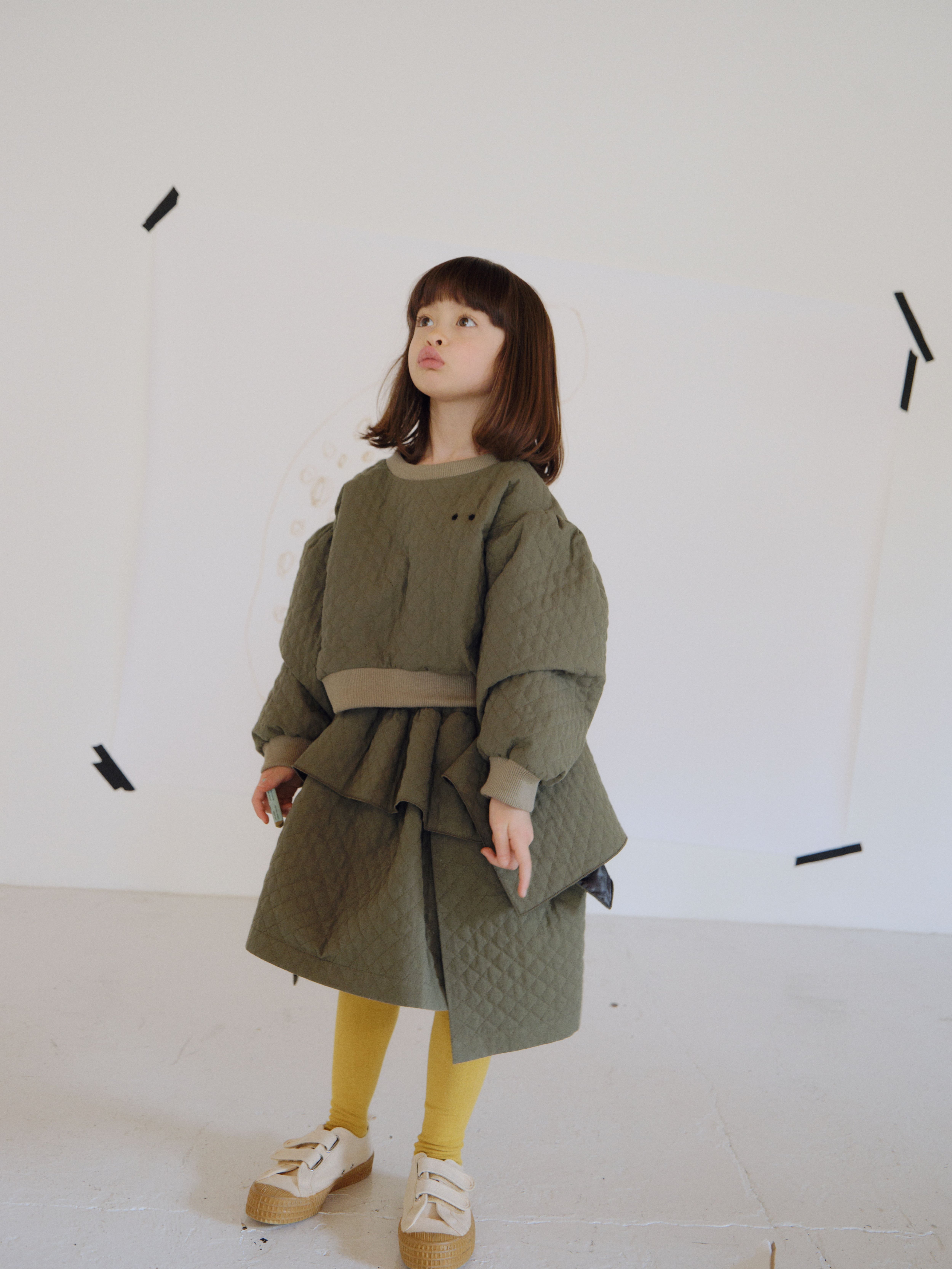 26AW】folkmade(フォークメイド)Quilted Puff Skirt OLIVE GREEN(LL