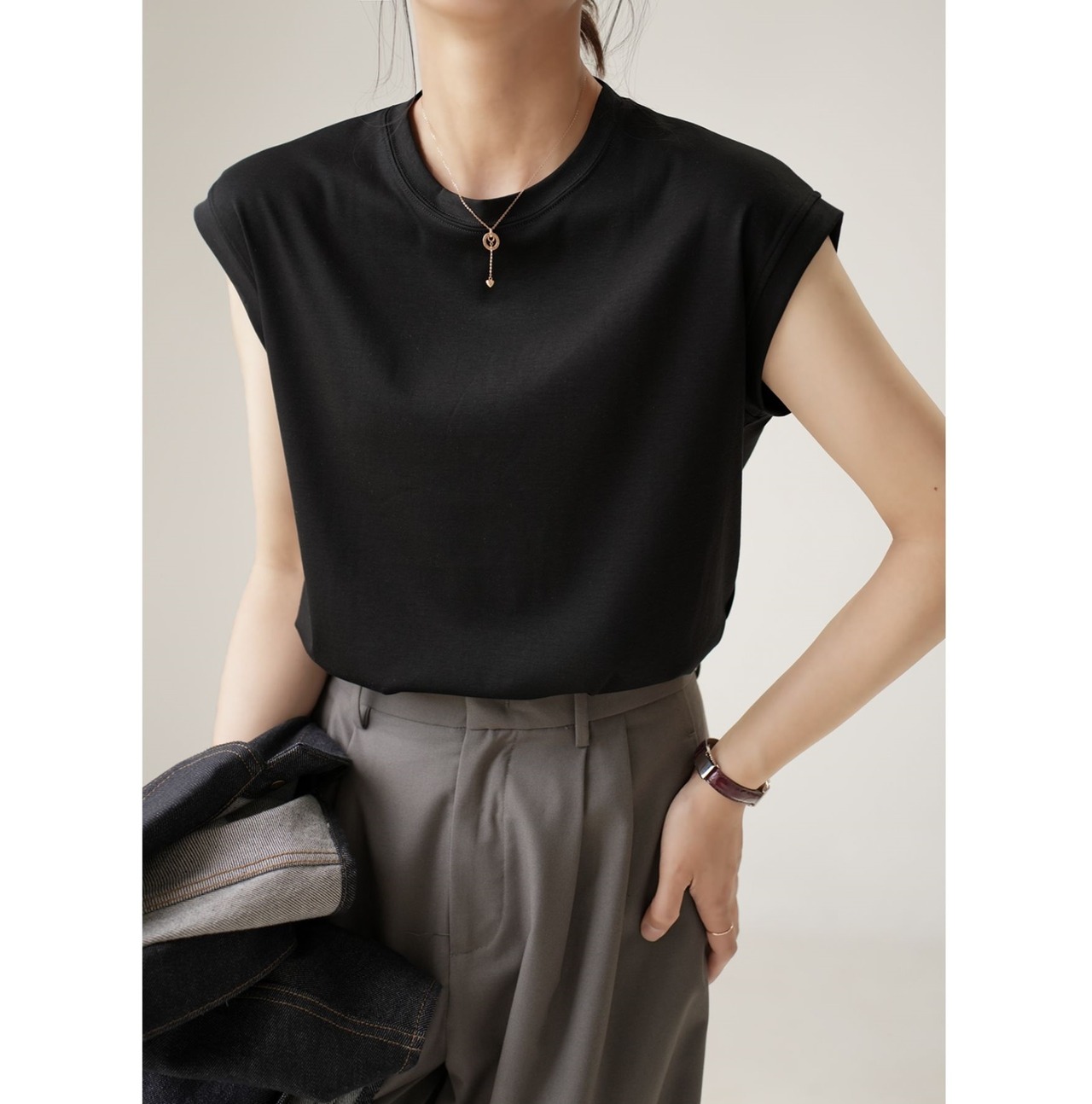 スーピマコットンキャップスリーブTシャツ 4color W01334