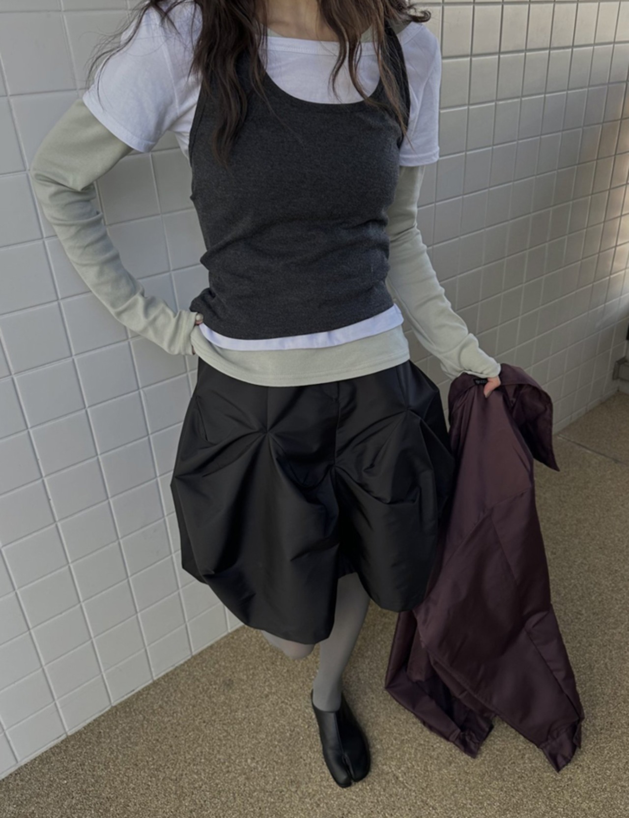 【新作5％OFF・3日間】Premium-Nylon Bubble Skirt_2colors