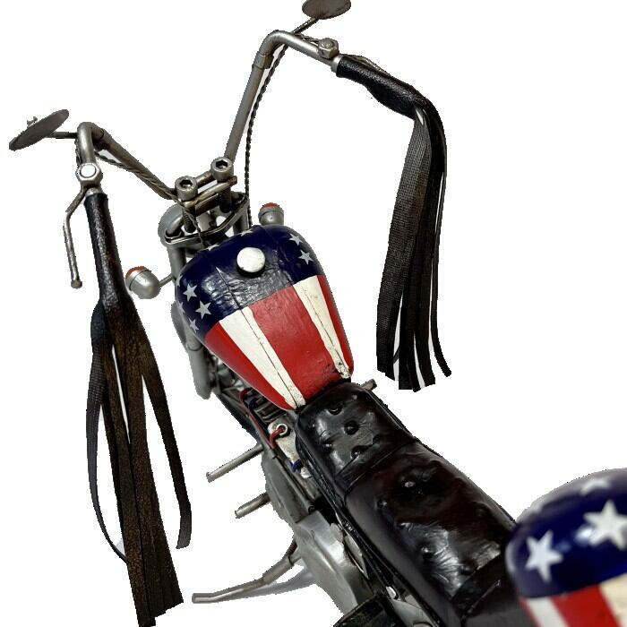 アンティークブリキ ダメージ加工バイク模型ハーレー 星条旗柄 【公式