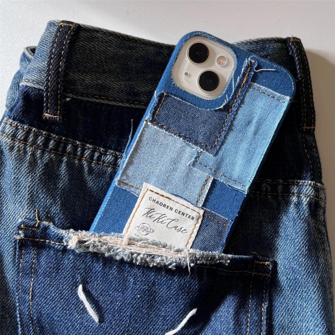 レトロ デニム キャンバス スプライシング かわいい iPhone 11 12 13 14 15 pro max 14plus スマホケース ≪3COLOR≫【0206】