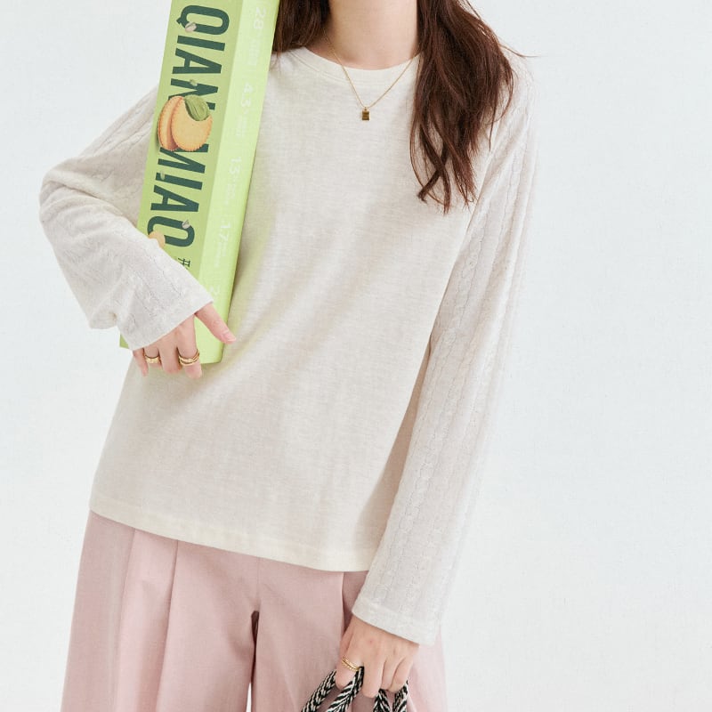 袖ケーブル編み長袖Tシャツ M2581