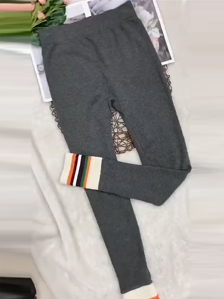 スプリングスタイルカラーハイウェストレギンス 大きめサイズ 春物 ステッチ ミックスインファッション67308590383