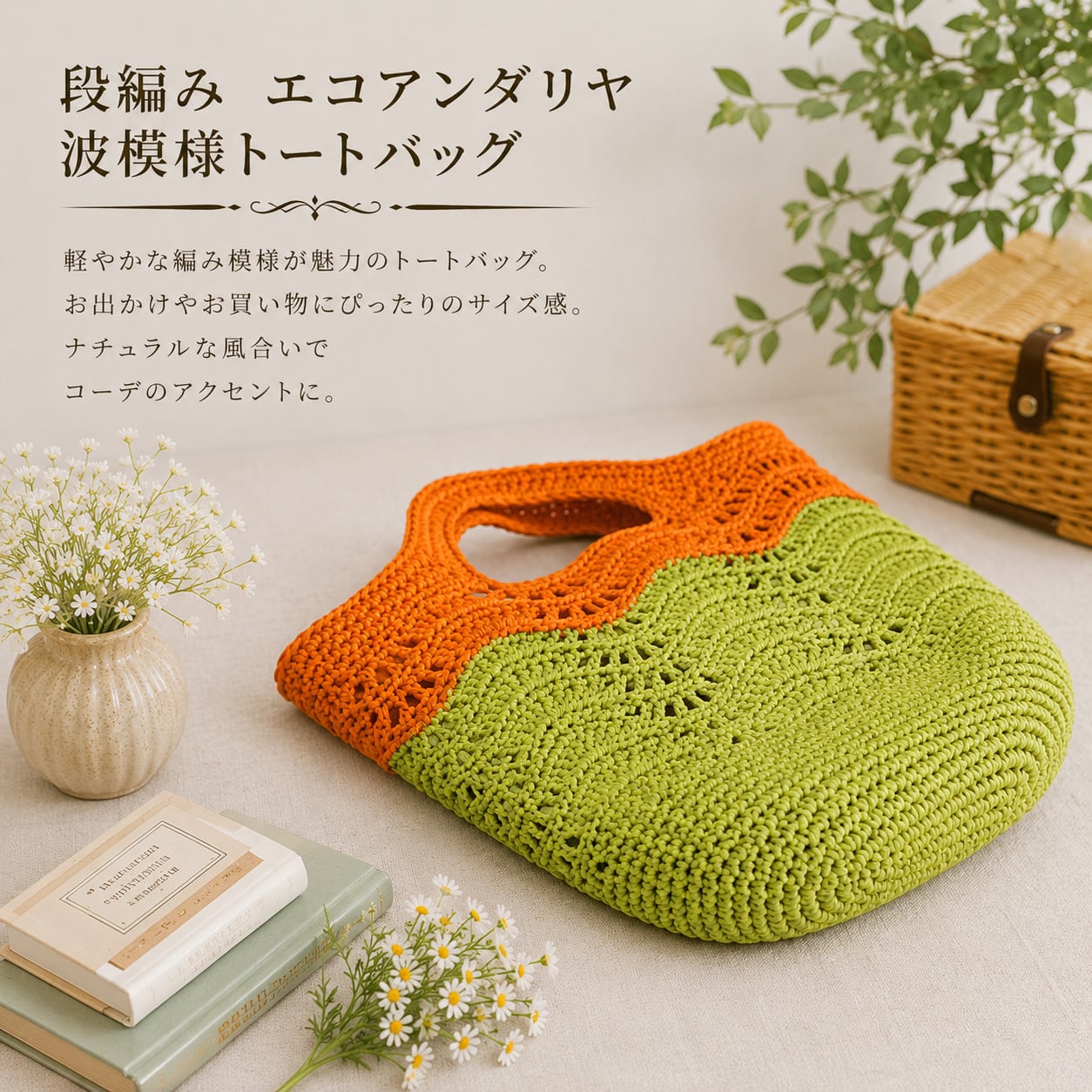 かごバッグ 夏 レディース 石畳編み ひまわり付き クラフトバンド e7