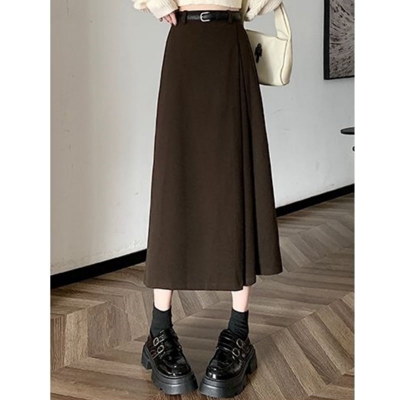 147cm〜 ウールサイドプリーツミディスカート