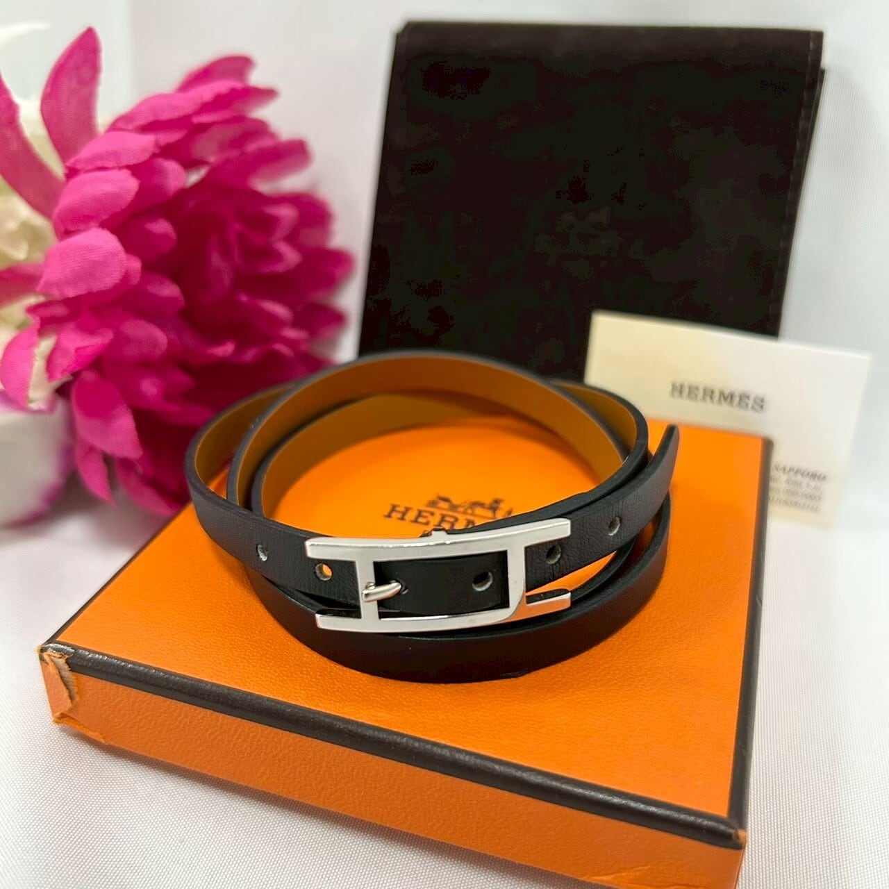 美品 希少 ロング エルメス アピ レザー 4連ブレスレット 2重巻チョーカー 極美品 HERMES エルメス アピ レザー ロングブレスレット チョーカー