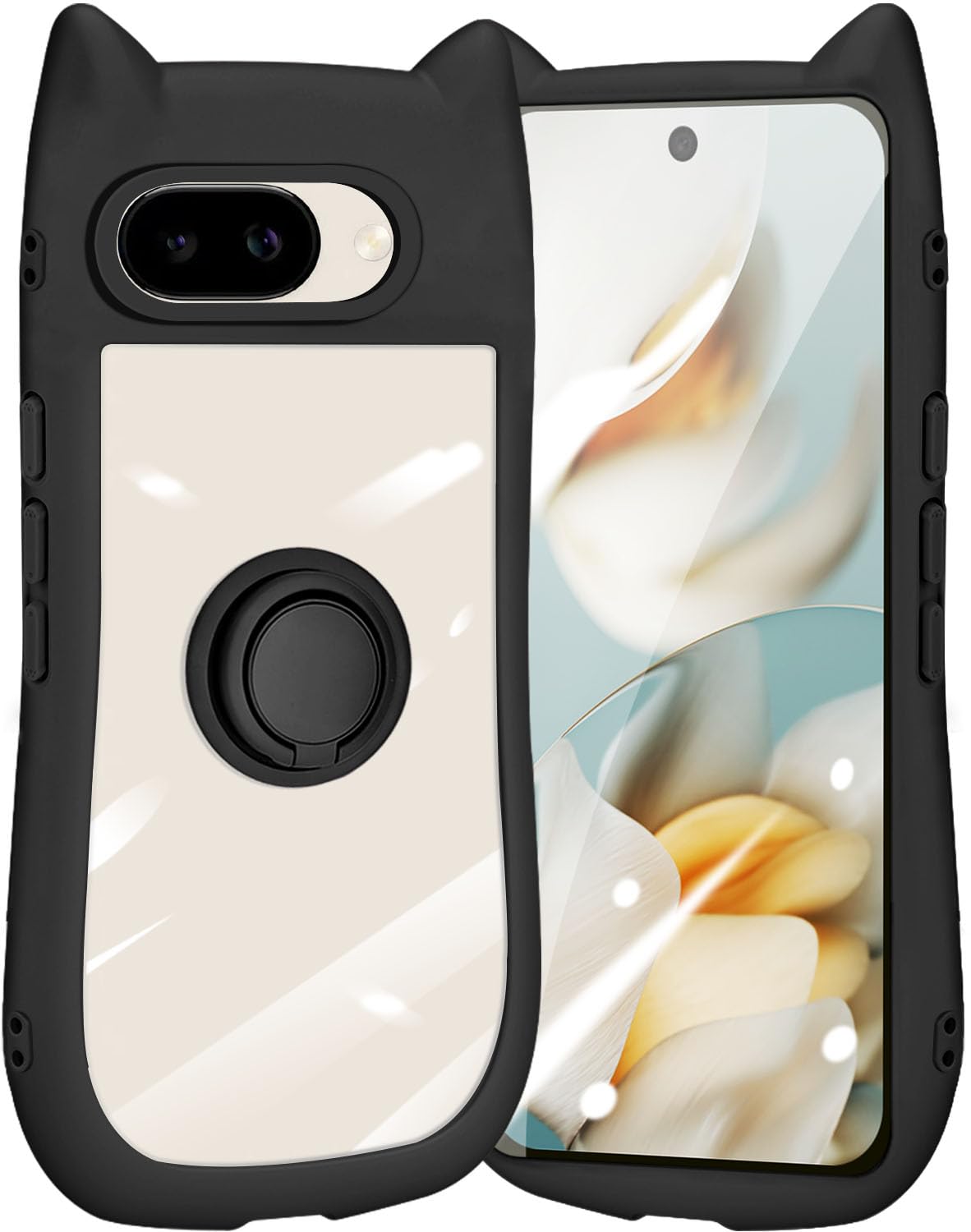 ZHIYIJIA Google Pixel 10A 用 ケース クリア リング付き 猫耳 ピクセル10a TPU+PC(ブラック)