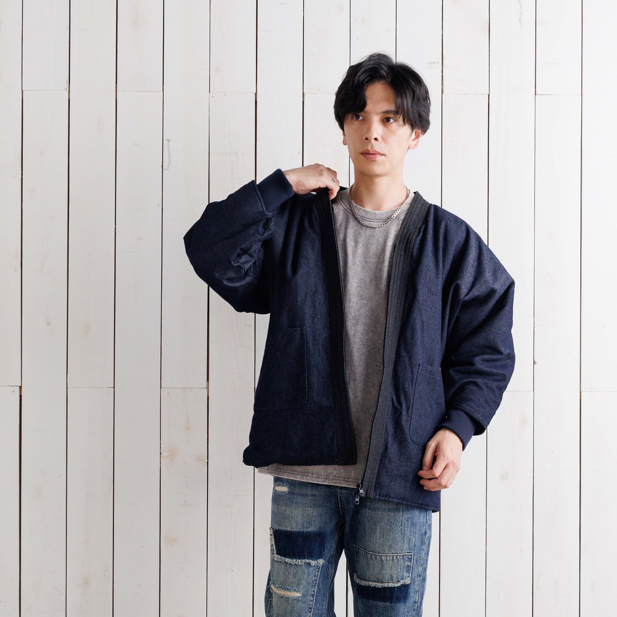 寒風寒波上等デニム半纏（ハンテン）NAVY×BLACK Editions | Godisru