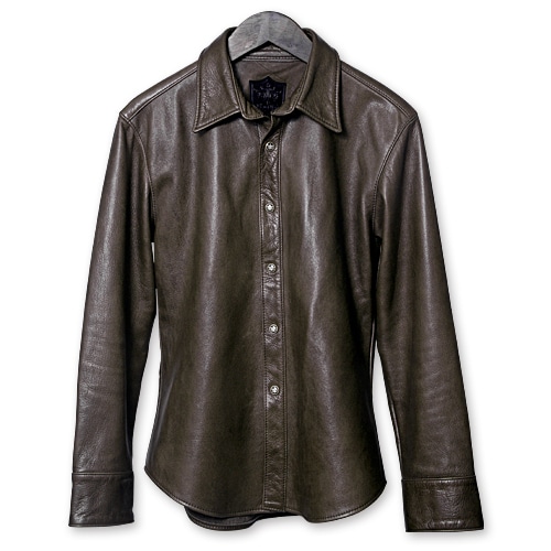 【Rizard Head　リザードヘッド　Leather Shirts　レザーシャツ】レザーシャツ/スムースバックレザー/アッシュブラウン【送料無料】