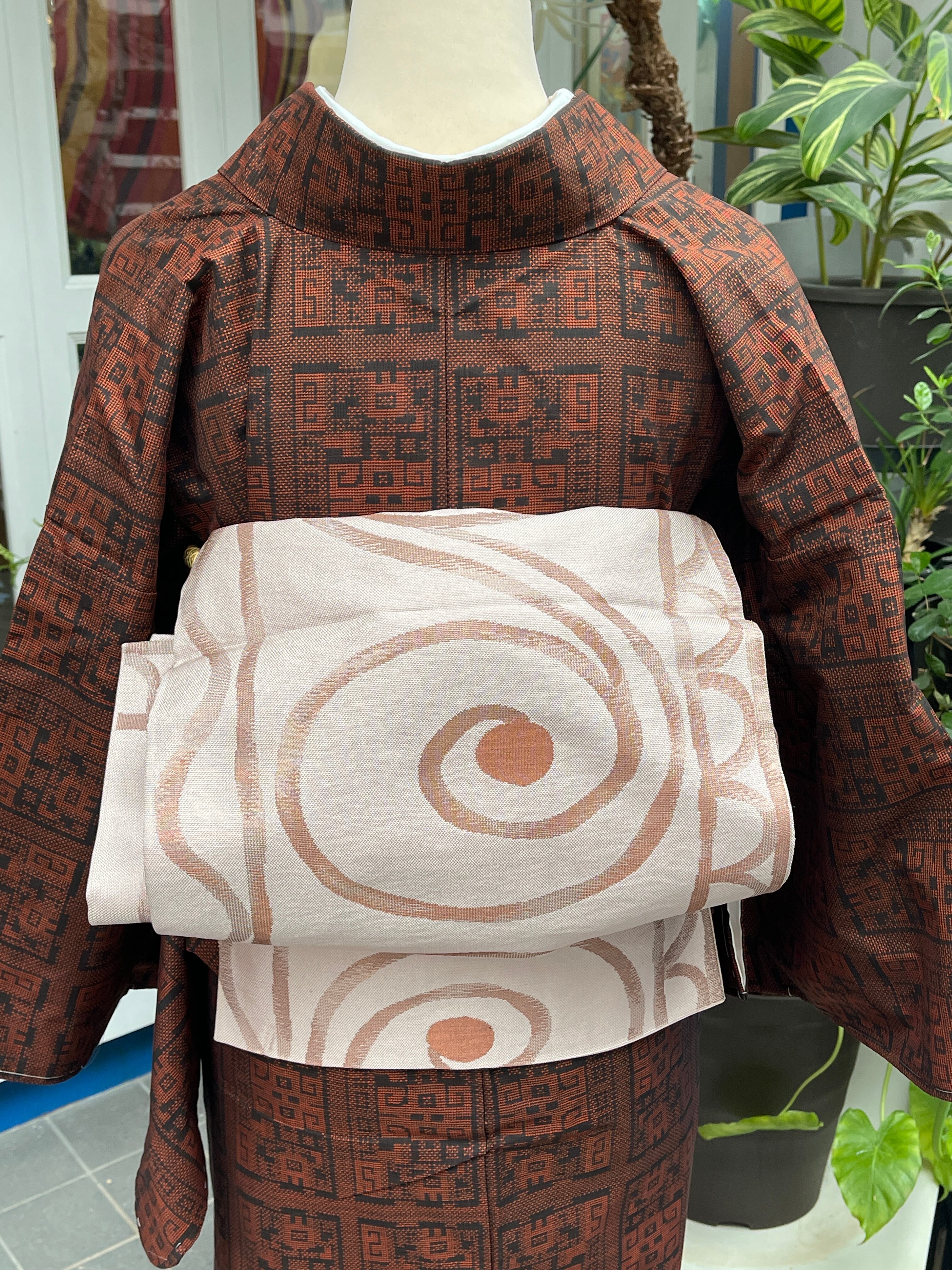 紬の洒落袋帯 絞りと汕頭刺繍 正絹 手織り紬 スワトウ刺繍の袋帯 ◇【