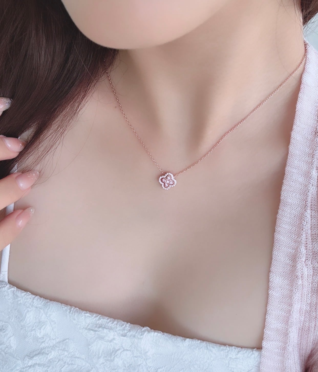 mini clover flower necklace ダブルピンク | SASSY ANGEL