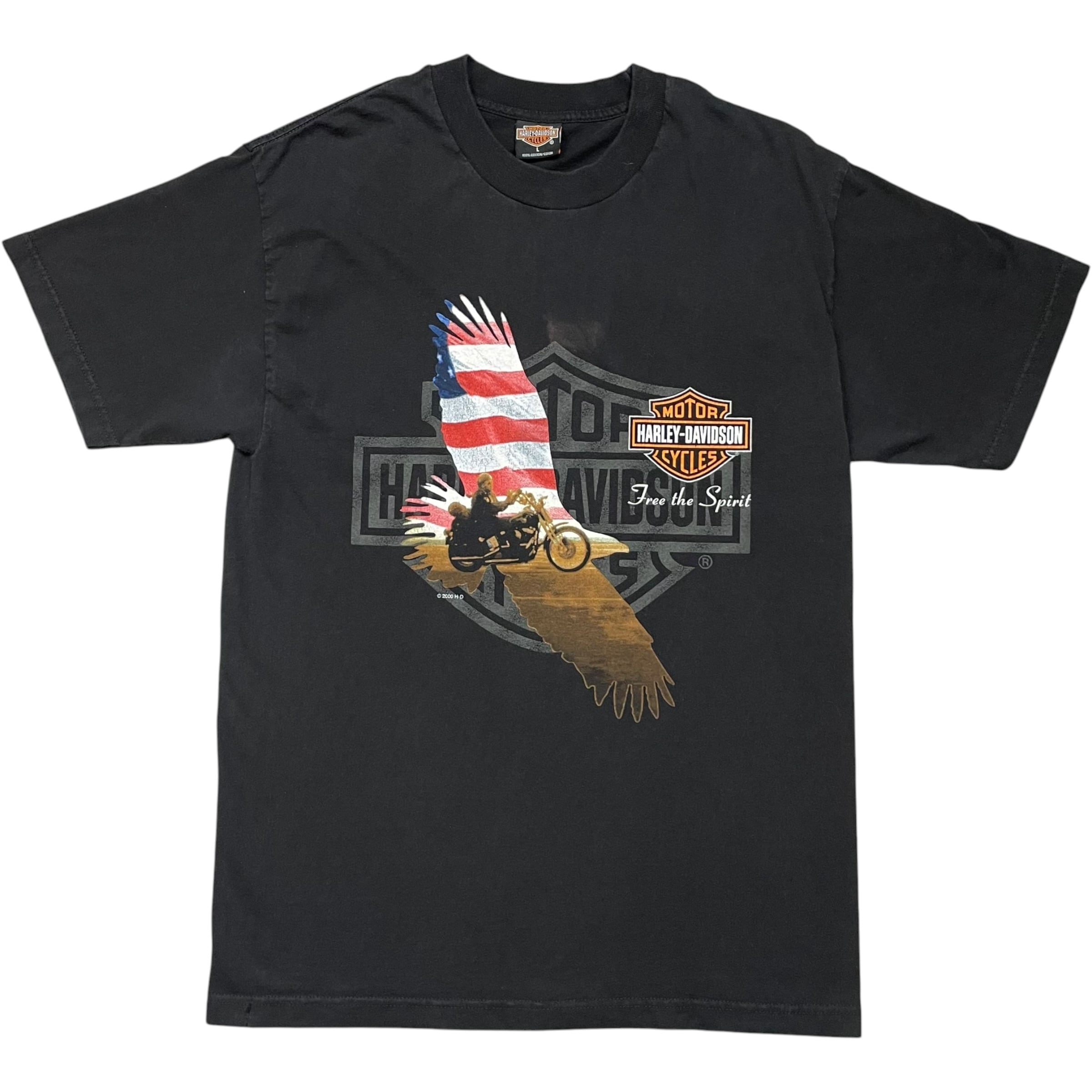 《L》 Harley-Davidson ハーレーダビッドソン Tシャツ ブラック プリントデザイン ダメージ USA製 no.10207