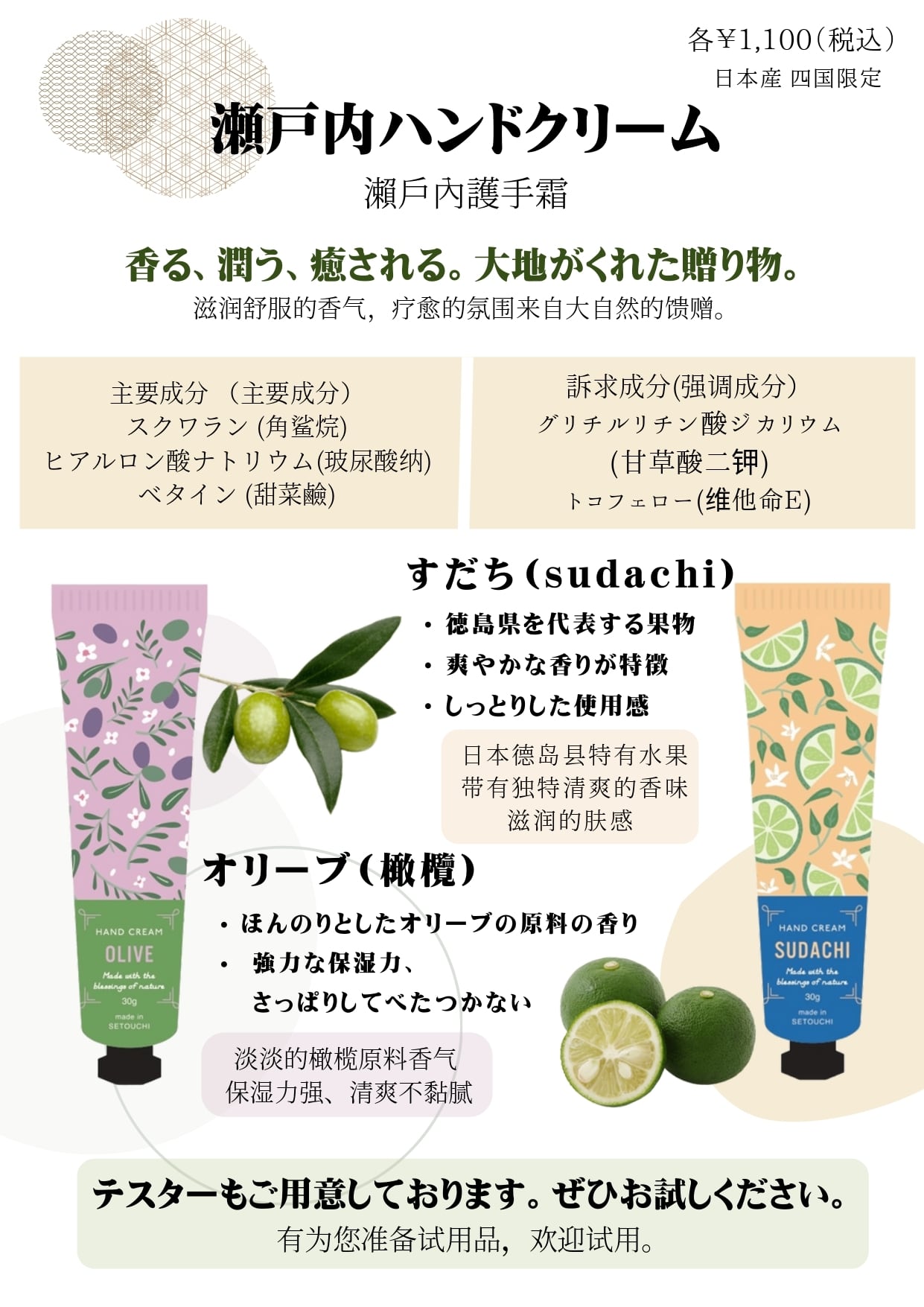瀬戸内ハンドクリーム ーすだちー | ショップ綾川 in 道の駅滝宮