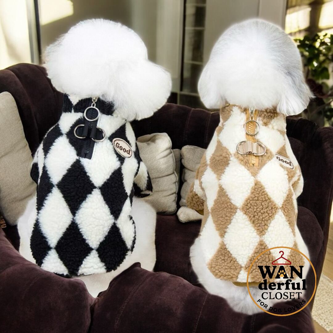 【犬服】ダイヤ柄フリースジャケット|小型犬・中型犬用 冬あったか 1156