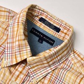 TOMMY HILFIGER トミー ヒルフィガー チェック BD ボタンダウン 半袖シャツ L/オレンジ系 メンズ