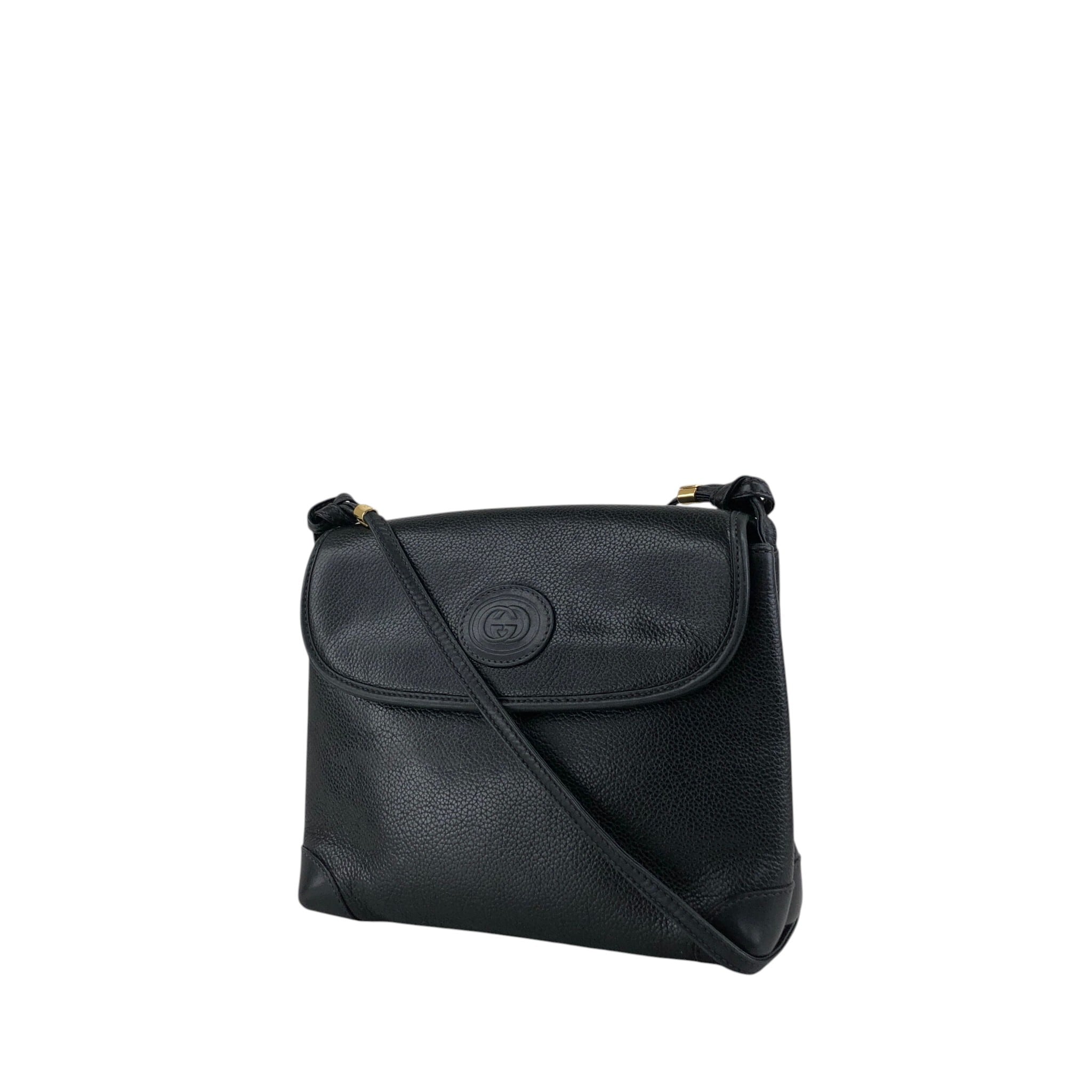 GUCCI グッチ ショルダーバッグ ブラック GGロゴ レザー vintage
