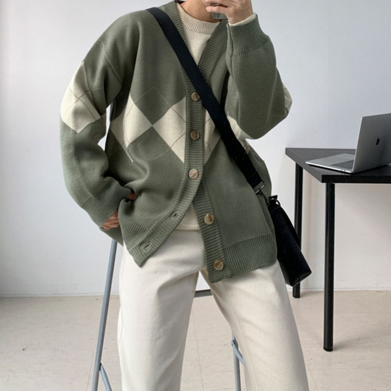 ポイントアーガイルニットカーディガン　MT0080323