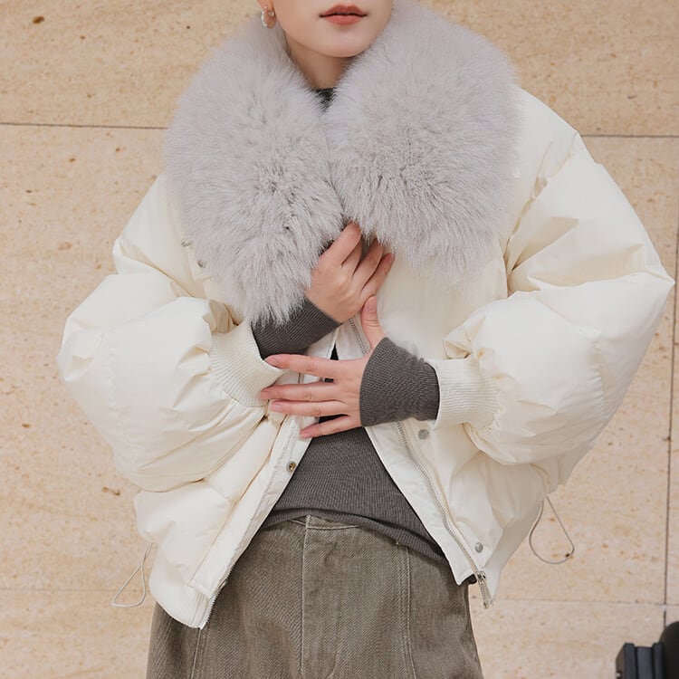 ファー襟 ショート丈 ジップアップ ダウンジャケット 1col H10569