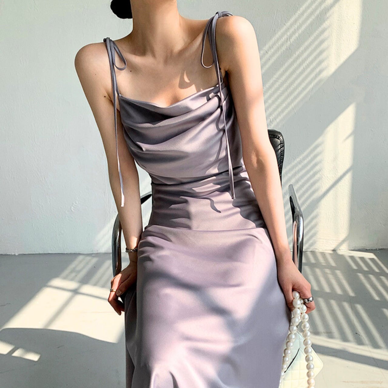 サテンキャミソール ロングワンピース W00002