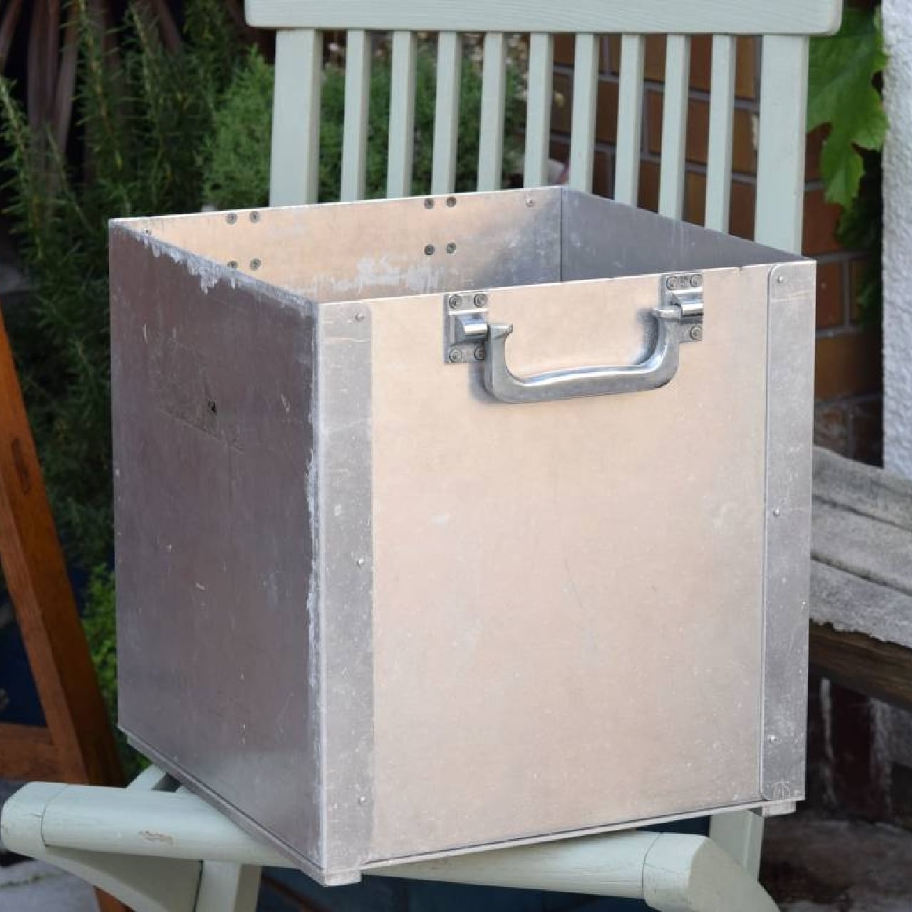 アルミ製 レコード収納BOX ハンドル付きLPストック箱 ヴィンテージ
