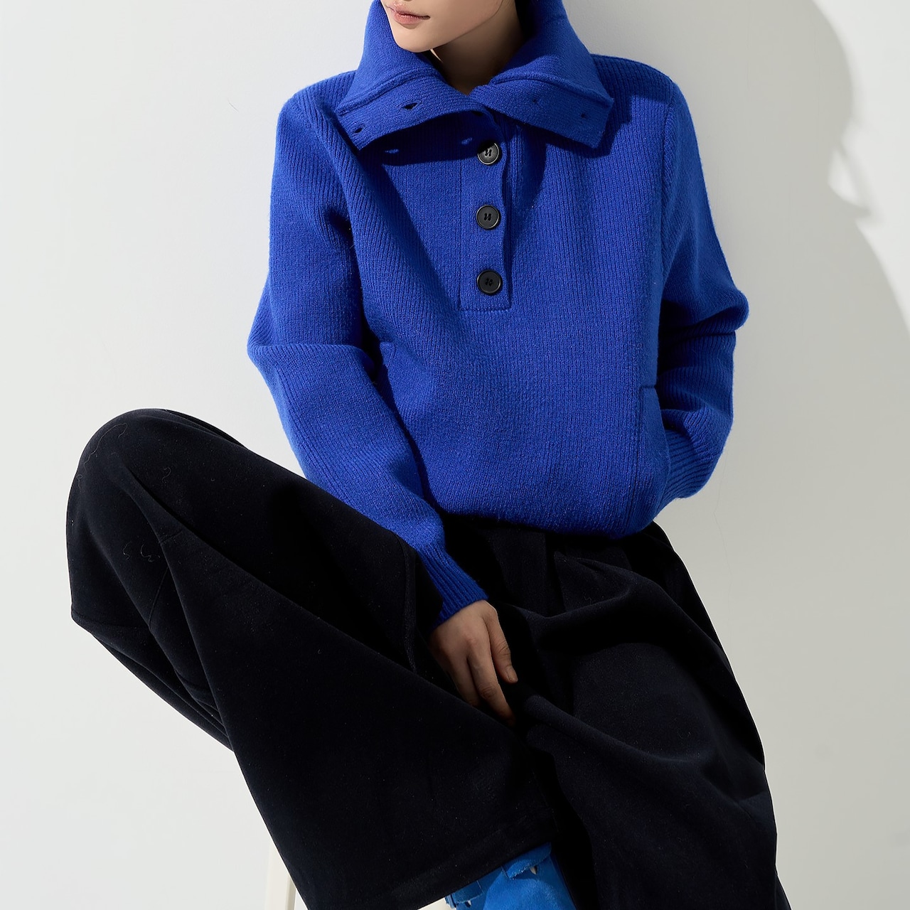 ハーフボタン ハイネックニット H0045