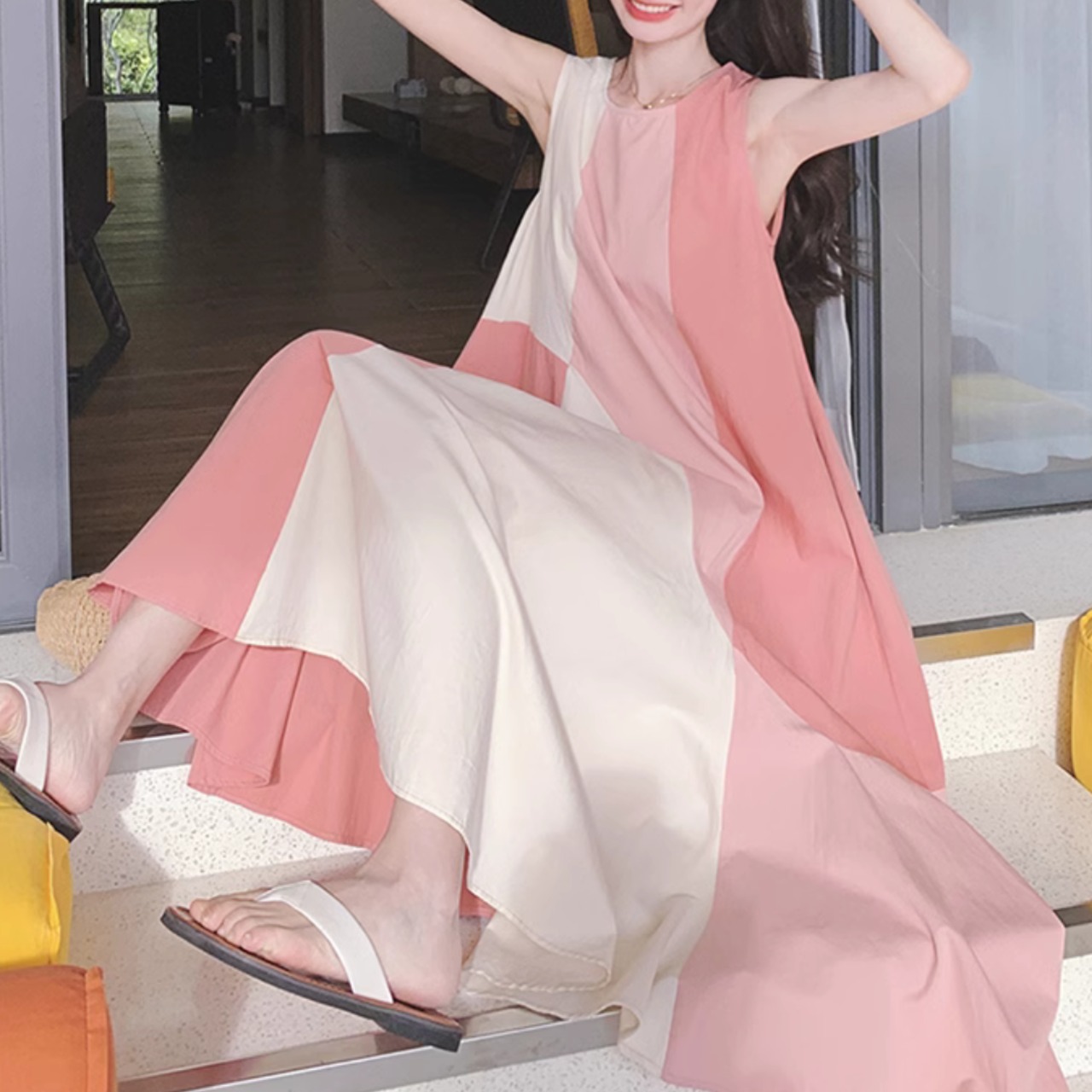 Pink Patchwork Maxi Dress 5073