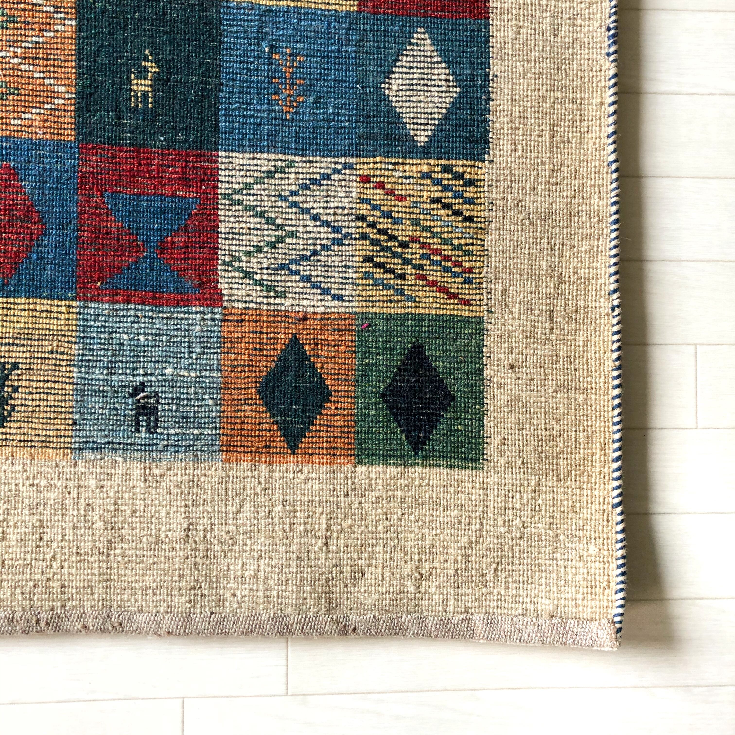 ギャッベ 玄関マットサイズ（M）ブロック マルチカラー 90×60【GB4