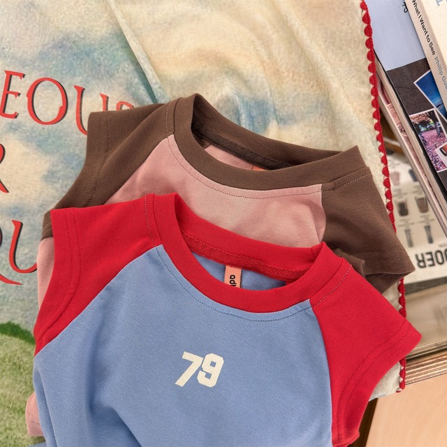 フレンチスリーブラグランTシャツ（ピンク／スカイ）ADBB 2026夏｜80-130cm｜トップス｜ナンバリング｜子供服｜韓国子供服｜女の子｜男の子 ［取寄］