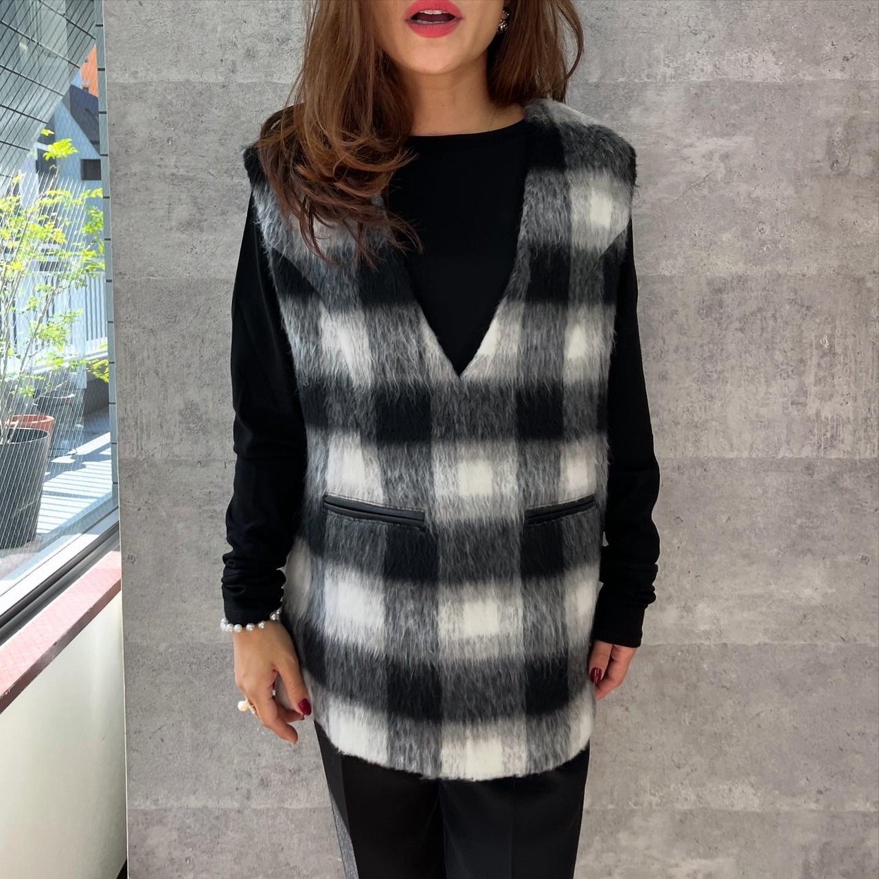 アンナケリー  Annakerry チェックシャギーベスト