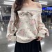 リボンデザインフラワーオフショルニット ・75575