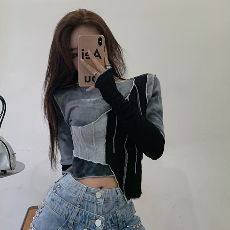 ショートスリム長袖スリーブTシャツ ロング ブラックストロベリース8618667915