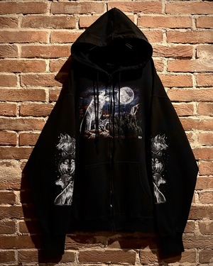 【Caka act3】Wolf Design Vintage Loose Zip Up Hoodie