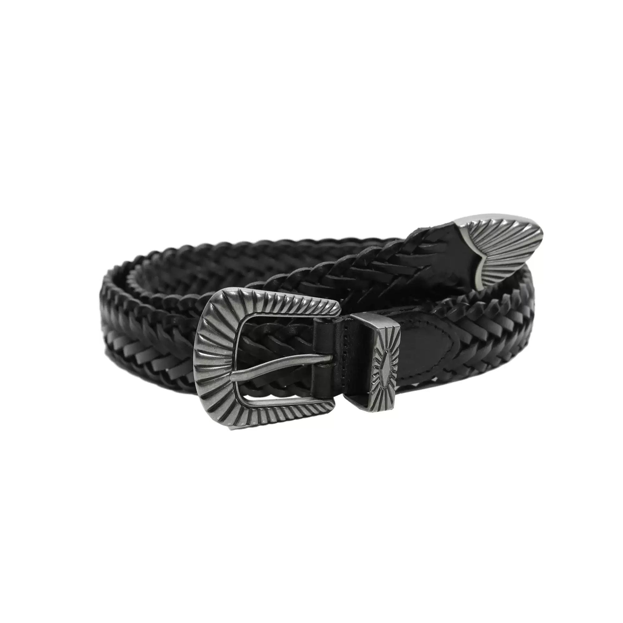 【ORV0061】Woven Leather Belt, Metal Buckle Genuine Leather