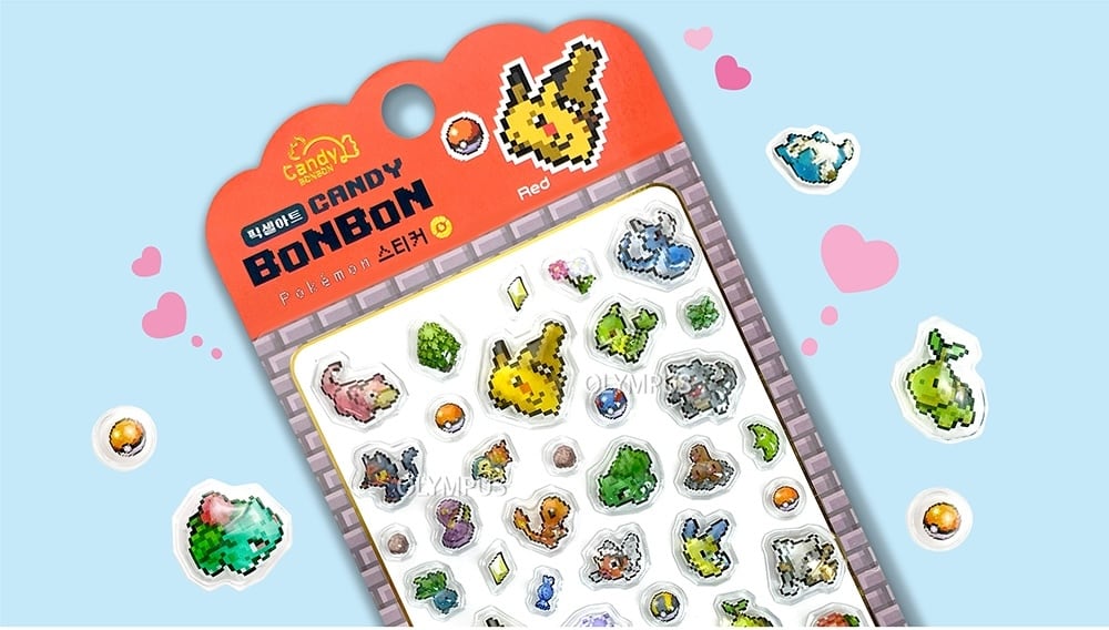 韓国限定 ポケモン】ピクセルアートキャンディボンボン立体シール (4枚