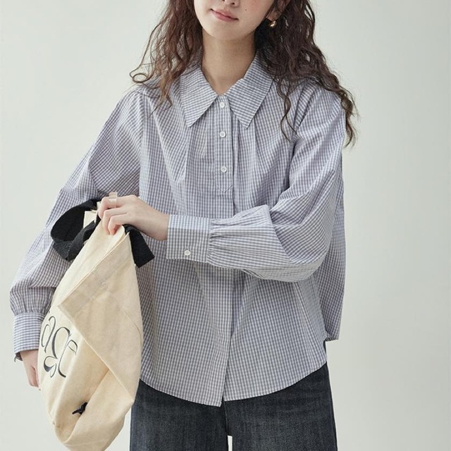 gingham check tuck shirt