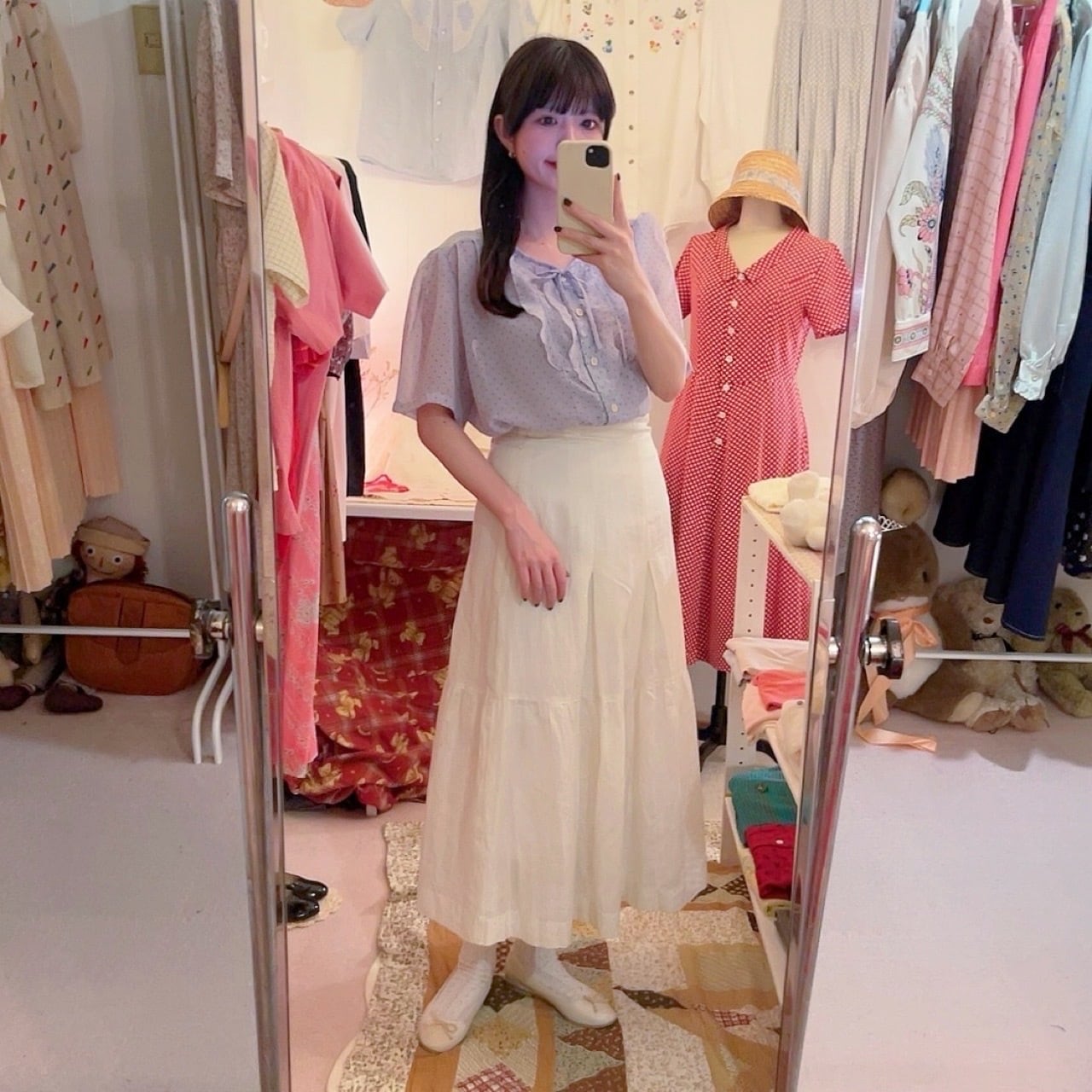 light blue dot sheer blouse